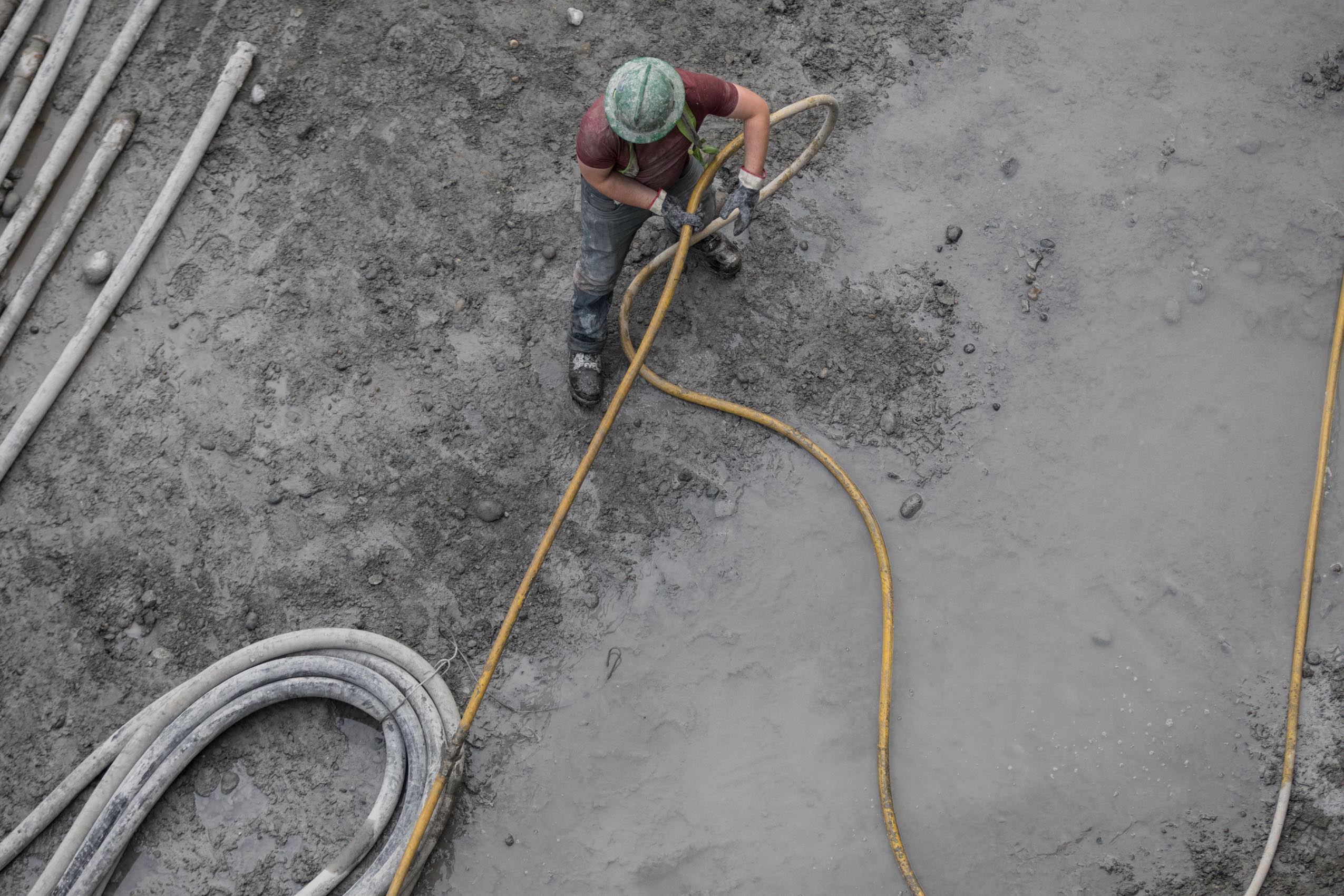 aerial view of cement worker