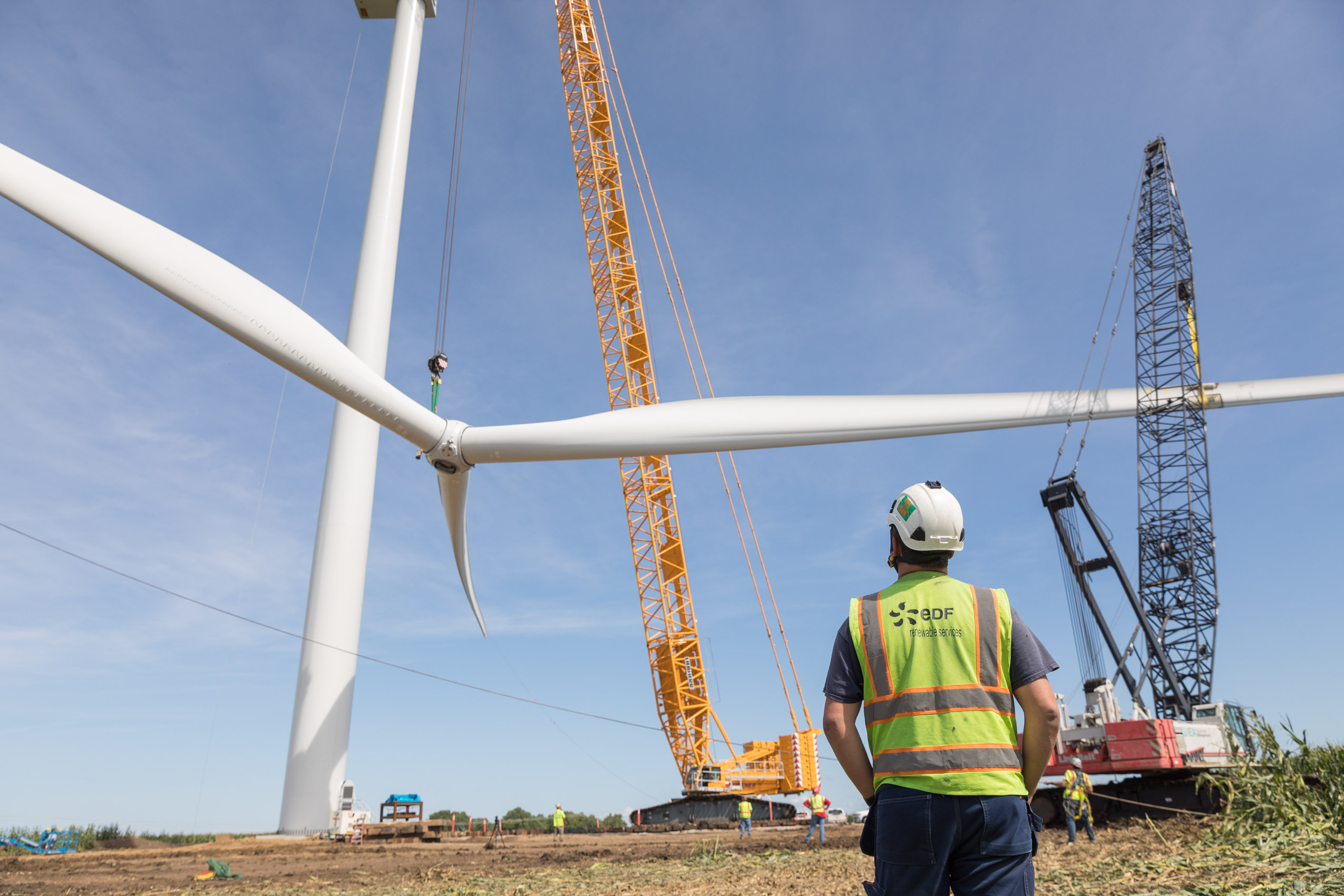 EDF renewables construction crane of wind turbines with clean renewable energy Photographer Rich Crowder