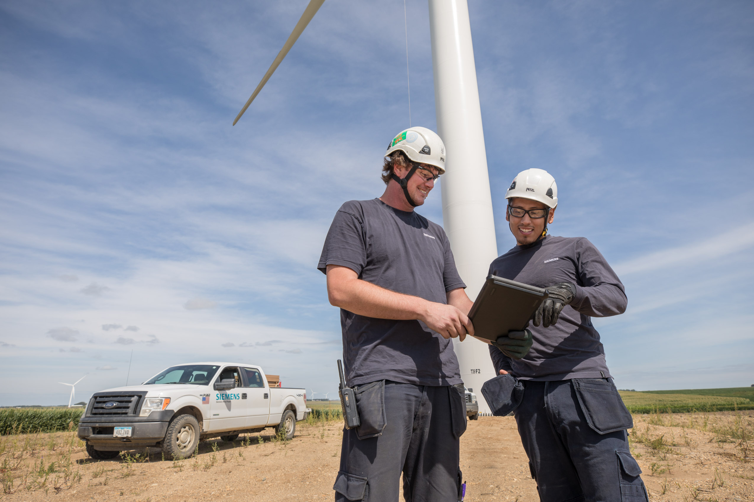EDF renewables with Siemens wind turbine technicians at Stoneray with clean renewable energy Photographer Rich Crowder