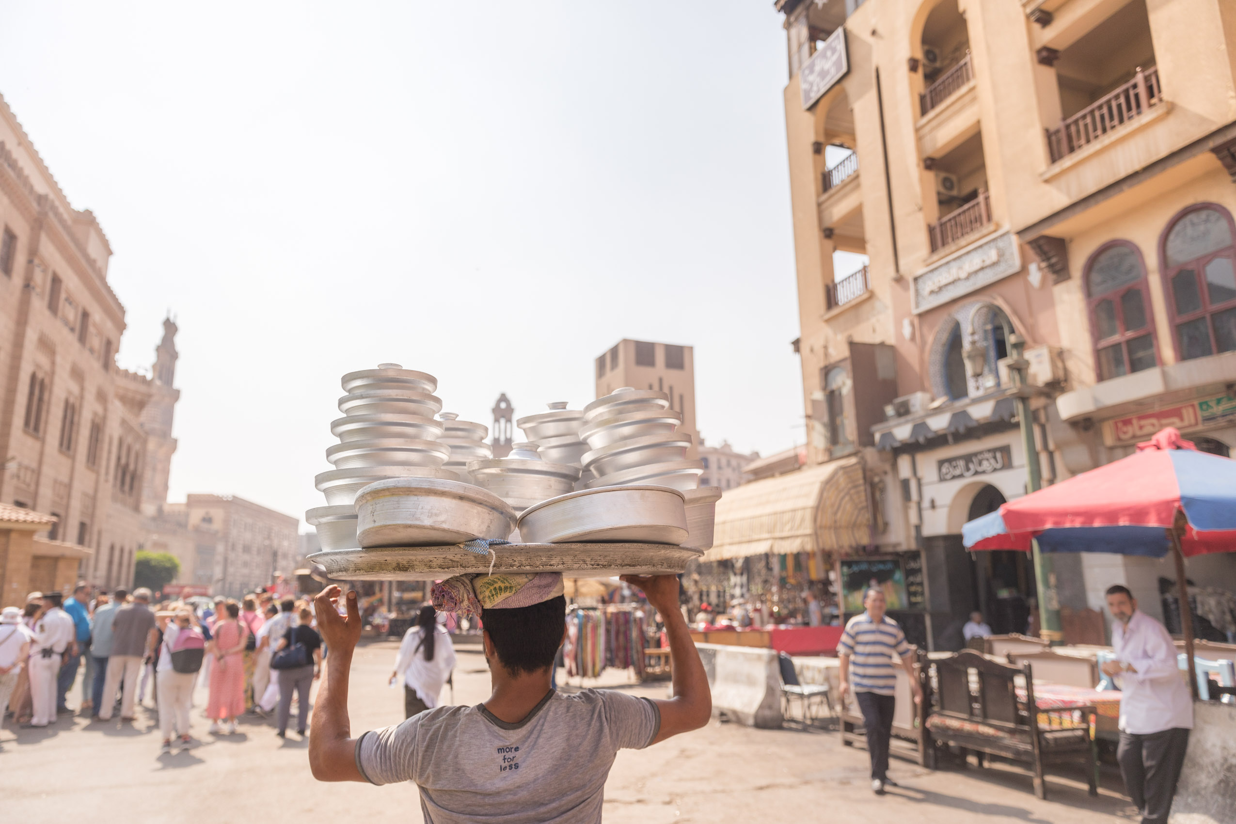Cairo Egypt city life with man at market
