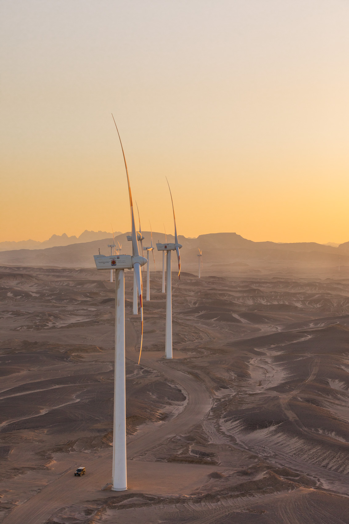 wind turbine farm in the desert of Egypt, Africa with Siemens Gamesa renewable clean energy Photographer Rich Crowder